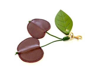 Kersenleren tasbedel handgemaakte fruitsleutelhanger