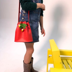 Strawberry red leather bucket bag, La Lisette fruit bag image 6