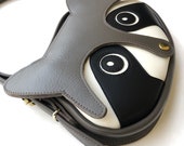 Leren wasbeer tas, bolsa de mapache, grjze leren tas, schoudertas, dieren tas