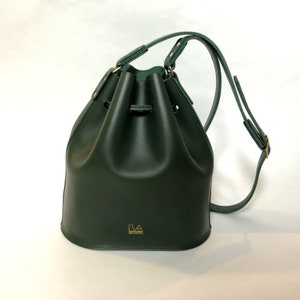 La Lisette Leather bucket bag Forest green shoulder bag womens bag green leather bag image 2