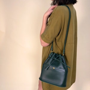 La Lisette Leather bucket bag Forest green shoulder bag womens bag green leather bag image 6
