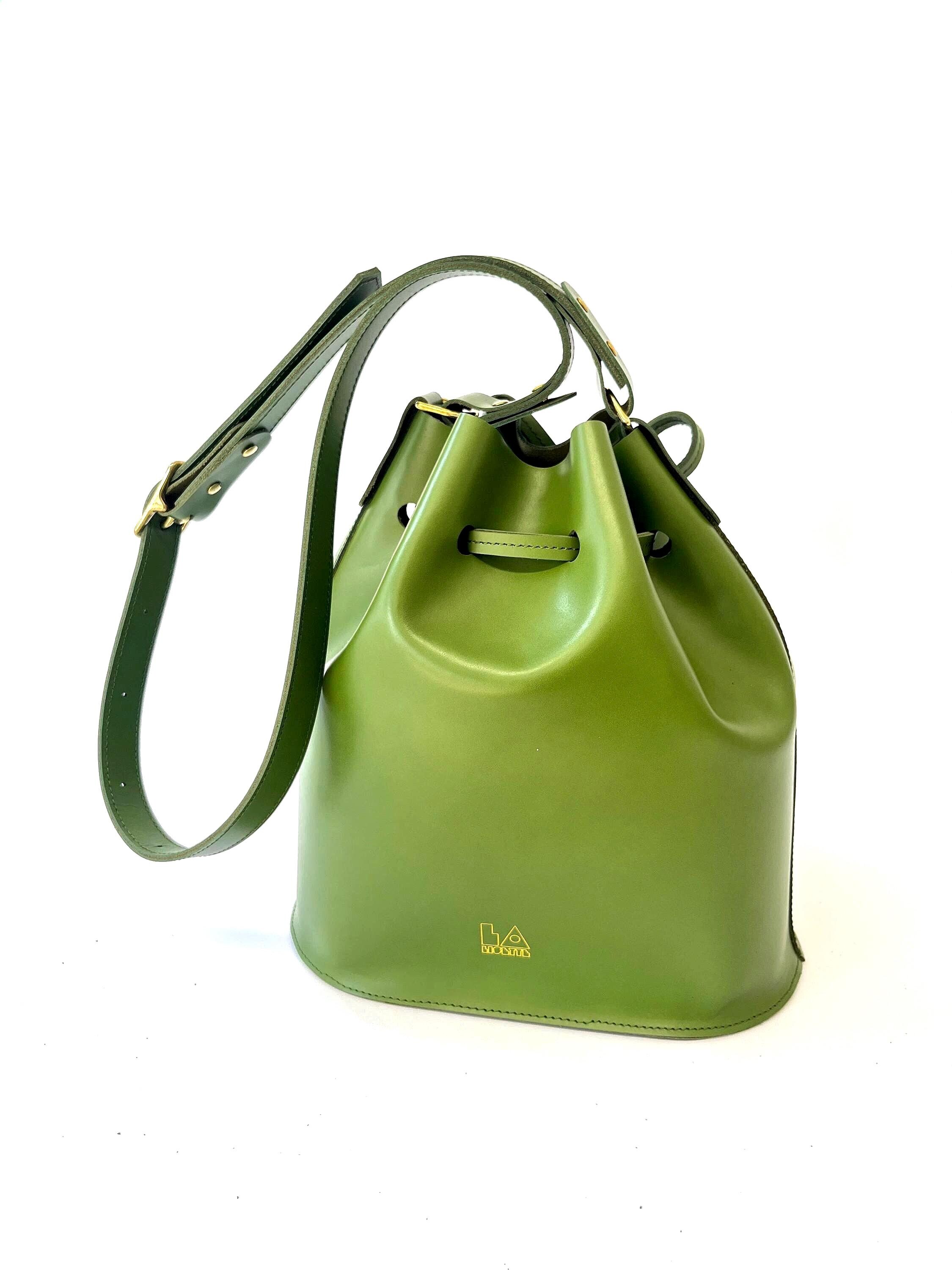 Bechamel Dark Green Leather Bucket Bag Handbag Backpack Purse Leather Bucket Bag for Women - Light In August  main image 4