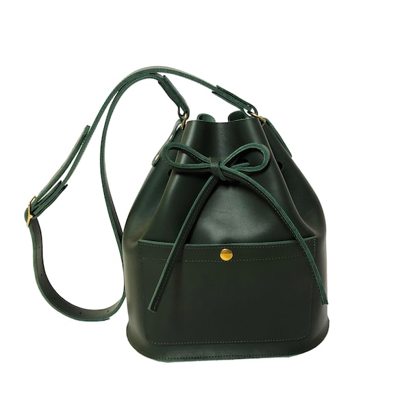 La Lisette Leather bucket bag Forest green shoulder bag womens bag green leather bag