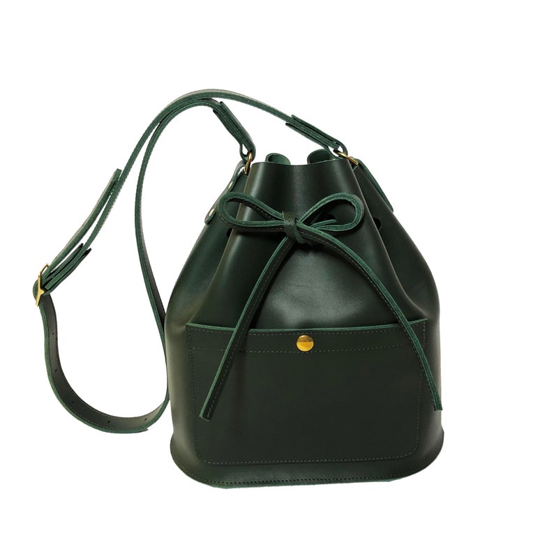 La Lisette Leather bucket bag Forest green shoulder bag womens bag green leather bag image 1