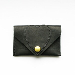 Noir porte-cartes en cuir avec coeur, pochette, carte de débit image 2