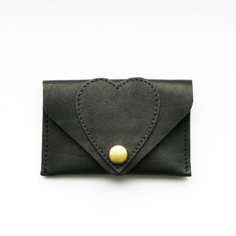 Noir porte-cartes en cuir avec coeur, pochette, carte de débit image 2