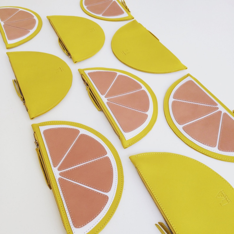 La Lisette gele leren portemonnee clutch fruittas roze grapefruit portemonnee leren portemonnee make-up case image 3