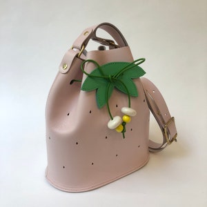 Strawberry red leather bucket bag, La Lisette fruit bag image 9