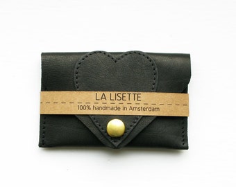 Black leather card holder, small leather wallet, card case, business cards