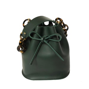 Leather bucket bag La Lisette Forest Green leather shoulderbag womens bag image 1