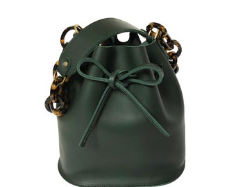 Sac en cuir Foret, sac seau vert, la lisette,