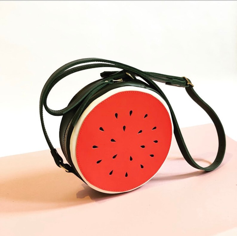 La Lisette Leather watermelon bag, cross body, La Lisette, fruit bag, summer bag, melon bag image 1