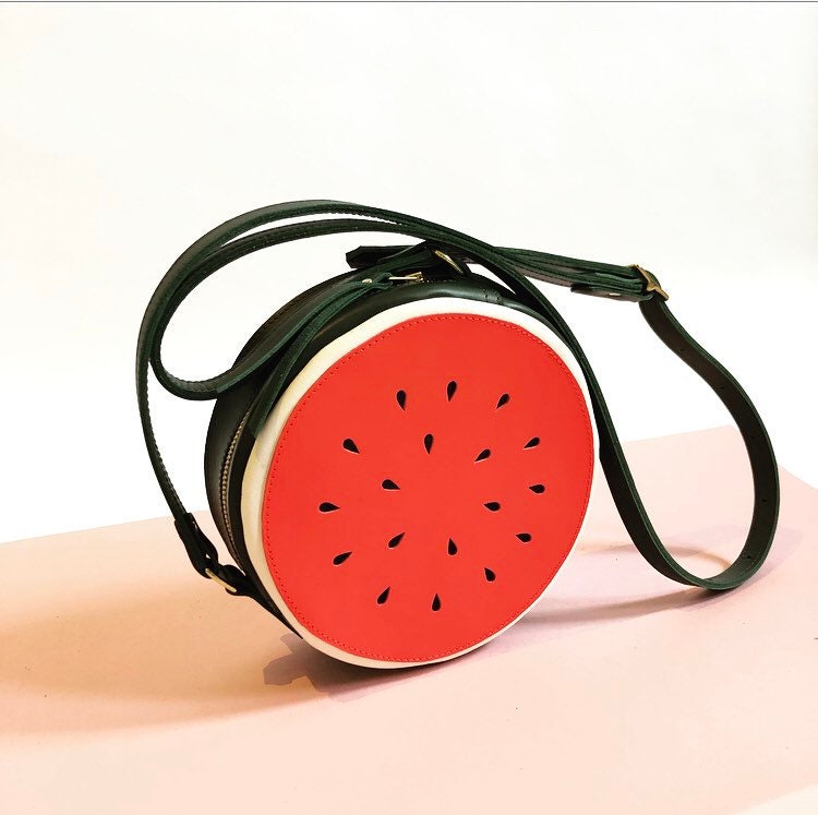 Watermeloen tas, leren tas, handgemaakt, fruit tas,  watermeloen, meloen tas, zomer tasje, festival tas