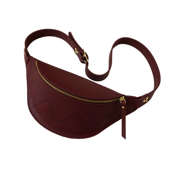 Fanny pack leather Burgundy red, La Lisette waistbag, beltbag