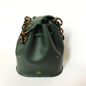 Leather bucket bag La Lisette Forest Green leather shoulderbag womens bag image 3