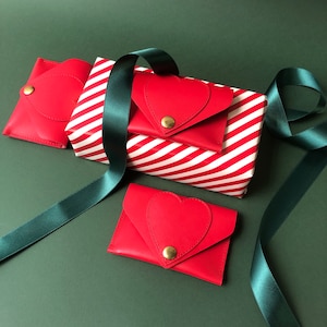 porte carte en cuir, Rouge, porte-cartes en cuir, valentine