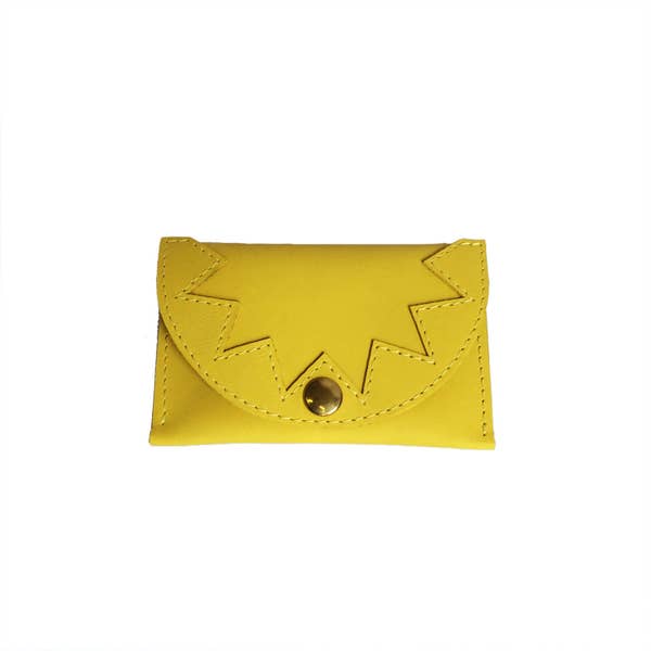 Yellow leather card case / Wallet / leather case / zig zag / business card case / card holder / leather purse / kitty