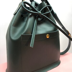 La Lisette Leather bucket bag Forest green shoulder bag womens bag green leather bag image 4