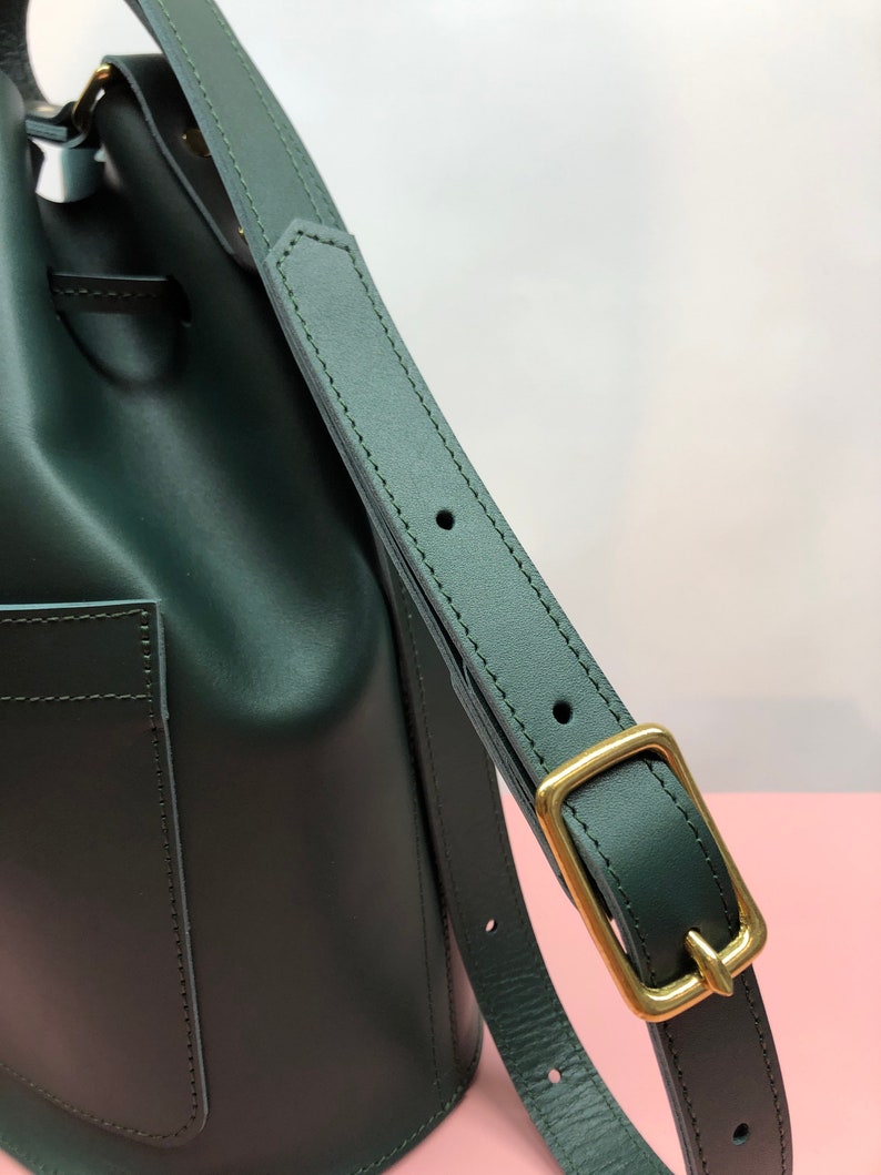 La Lisette Leather bucket bag Forest green shoulder bag womens bag green leather bag image 5