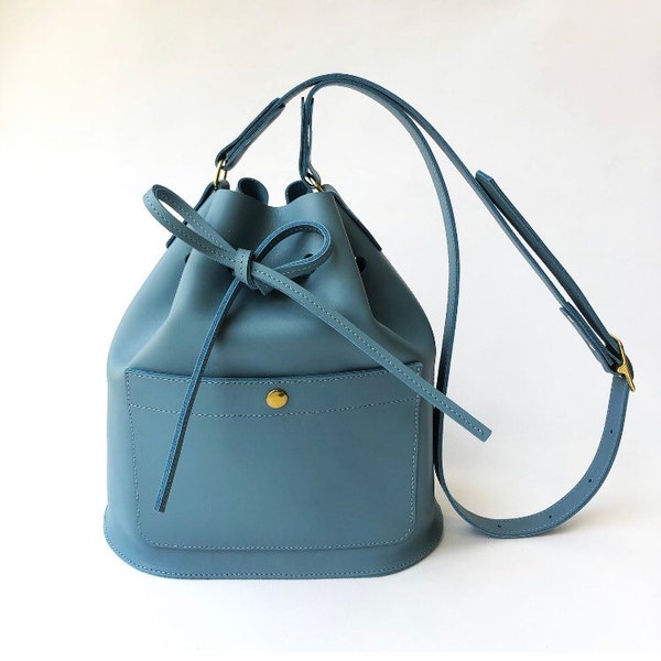 Bucket bag, emmer tas, bordeaux rode leren tas, schouder tas, la lisette