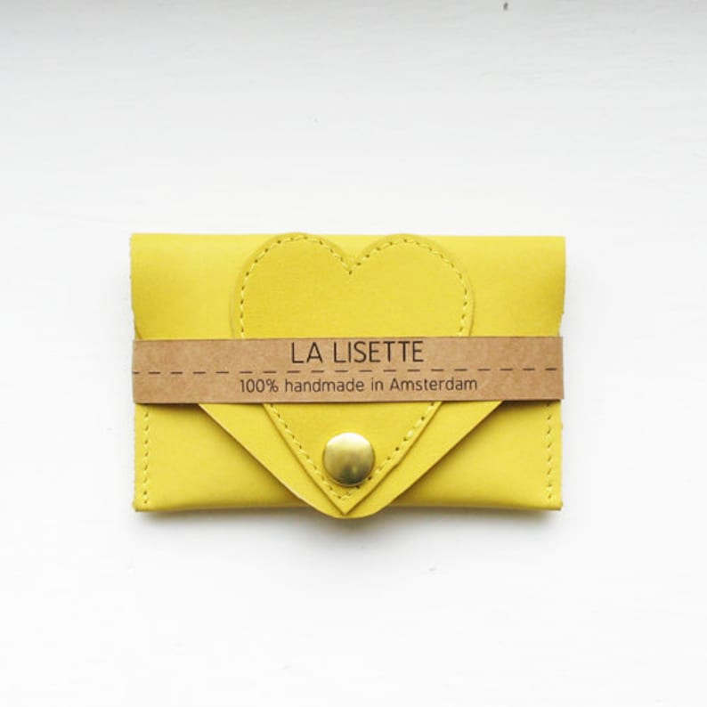 Heart leather card case, yellow wallet card holder la lisette 