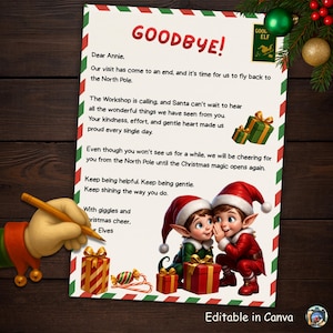 Elf Goodbye Letter, EDITABLE Printable Digital, Elf Farewell Departure Note