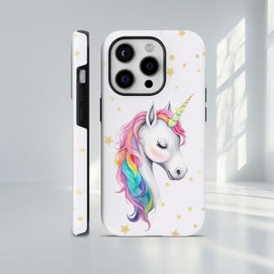 Custodia minimalista con motivo unicorno arcobaleno per iPhone 16, 15, 14, 13, 12, SE, Samsung S25, S24, S23, A54, A34, Google Pixel 9 Pro, 8, 7A