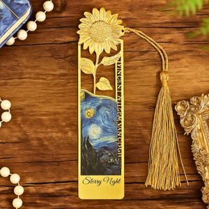 Van Gogh Bookmark: Sunflower & Starry Night Metal Reader Gift