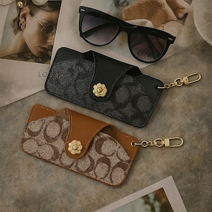 Stylish Patterned Sunglasses Case | Leather Trim Sunglasses Pouch | Flower Snap & Gold Clip | Fashion Eyewear Holder | Gift for Her