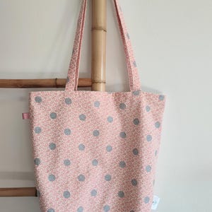 Tote Bag rose à pois gris