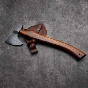 Handgefertigte Damast Stahl Viking Survival Axt Handgeschmiedete Axt Rose Holz Griff Trauzeugen und Ehemann Geschenk Hochzeitsgeschenk