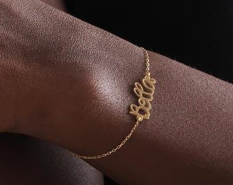 14K Gold Tiny Name Bracelet | Custom Script Bracelet | Initial Jewelry | Handwrite Signature Bracelet | Dainty Name Gift for Mom