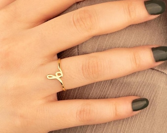 14K Gold Dainty Initial Ring | Custom Letter Ring | Personalized Lowercase Alphabet Ring | Christmas Gift for Women