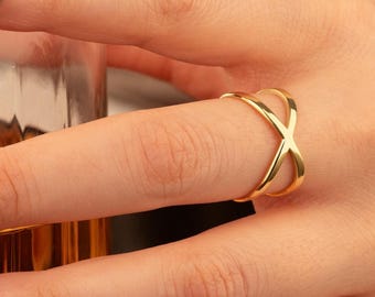 14K Gold Adjustable Thumb Ring | Engraving Spinning Ring | Chunky Wrap Ring | Criss Cross Everyday Ring | Multi-Strand Middle Finger Ring
