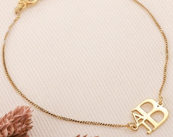 14K Gold Custom Initial Bracelet | Personalized Monogram Bracelet | Two or Three Initial Name Jewelry  | Meaningful Christmas Gift for Her