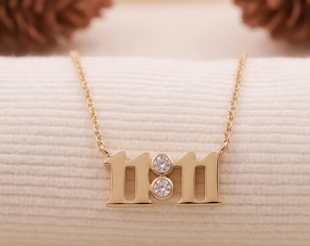 14K Gold 11:11 Angel Number Necklace with Zirconia, Manifestation Jewelry, Spiritual Awakening Pendant, Lucky Number Charm, Make a Wish Gift