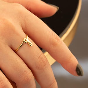14K Gold Tiny Alphabet Ring | Bending Letter Ring | Handwriting Initial Jewelry | Dainty Lowercase Custom Name Ring | Gift For Women