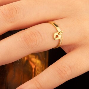 14K Gold Heart Dangle Ring: Personalized Name Signet