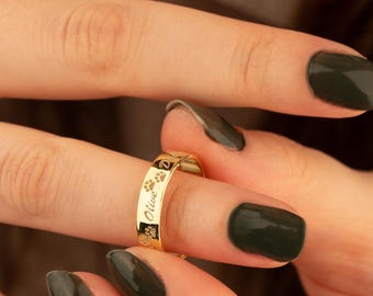 14K Gold Paw & Name Ring | Custom Pet Name Ring | Dog Mom Gift | Letter Ring | Everyday Ring | Paw Print Ring | MomChristmas Gift