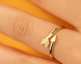 14K Gold Arrow Wrap Ring: Adjustable Thumb & Ivy Ring