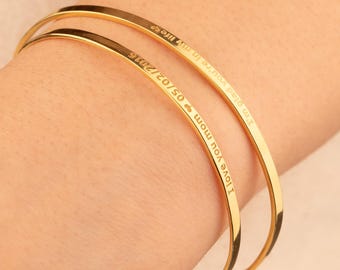 14K Gold Custom Engraved Cuff Bracelet | Personalized Affirmation Jewelry | Hidden Message Bangle | Initial Cuff | Christmas Gift