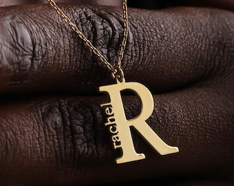 14K Gold Large Initial Necklace , Dainty Letter Jewelry , Custom Name Tag Pendant , Personalized Necklace Gift for Her , Christmas Gift