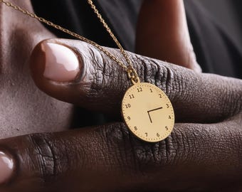 14K Gold Custom Clock Pendant Necklace: Baby Birth Time, Meaningful Mom Gift