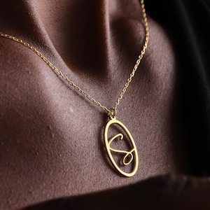 14K Gold Oval Initial Necklace , Custom Letter Pendant for Women ,  Trending Custom Jewelry , Birthday & Mothers Day Gifts