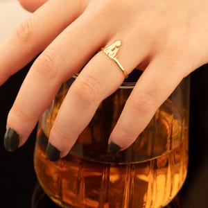 14K Gold Personalized Pet Initial Ring - Dainty Memorial Jewelry