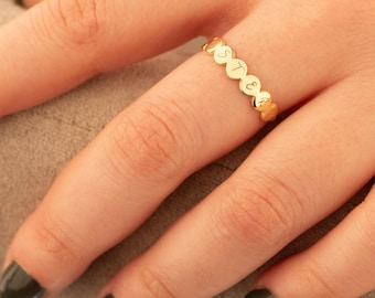 14K Gold Initial Ring: Dainty Personalized Letter, Stackable