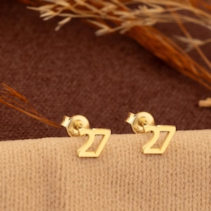 14K Gold Lucky Number Stud Earrings | Custom Stud Number Earrings | Angel Number Earrings | Sports Number Jewelry | Personalized Earrings