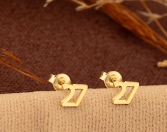 14K Gold Lucky Number Stud Earrings | Custom Stud Number Earrings | Angel Number Earrings | Sports Number Jewelry | Personalized Earrings