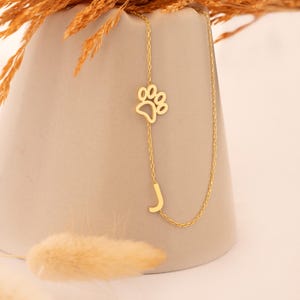 14K Gold seitlich Pfote Halskette | Haustier-Memorial Schmuck | Zierlicher Custom Hund Katzenpfoten Anhänger | Minimalistisches Geschenk für Tierliebhaber