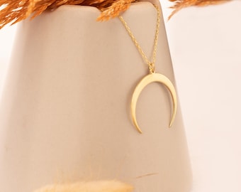 14K Gold Crescent Ring Holder Necklace | Secure Ring Keeper Pendant | Moon Magic Jewelry | Wedding Ring Saver | Geometric & Elegant